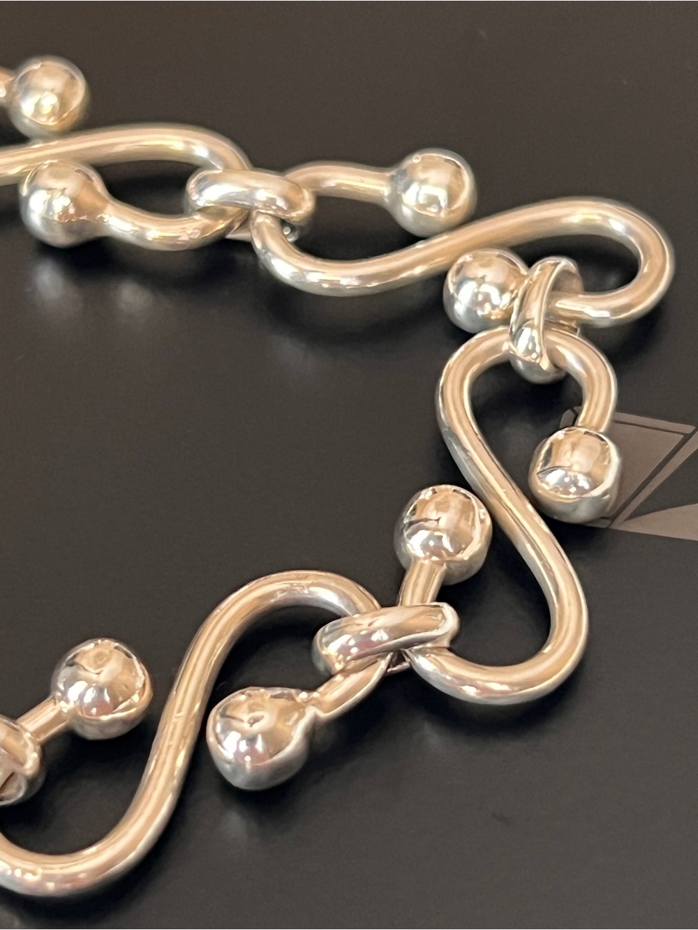Silver 7.5 inch S-Shaped Solid Toggle Bracelet with Polished Ball Accents - Picture 11 of 11